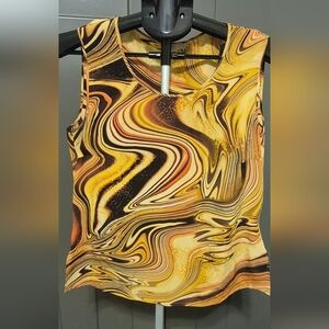 Vintage Escada Hot Lava Swirl Silk Top - Size 38, Made in Romania